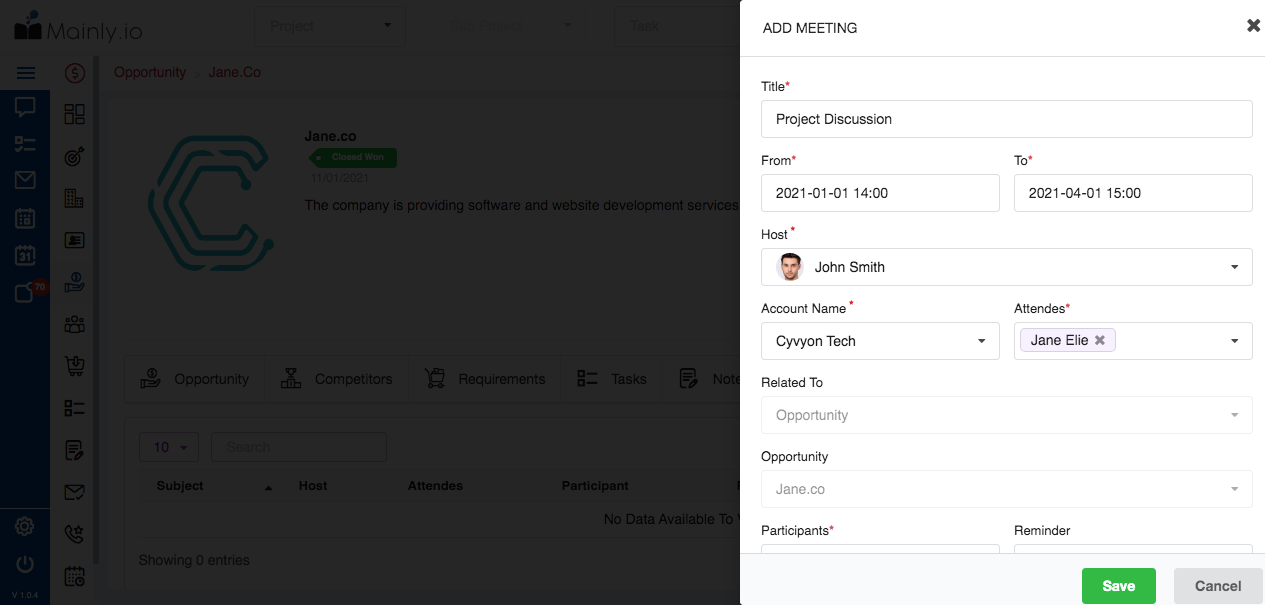 Meetings screenshot in sales CRM software